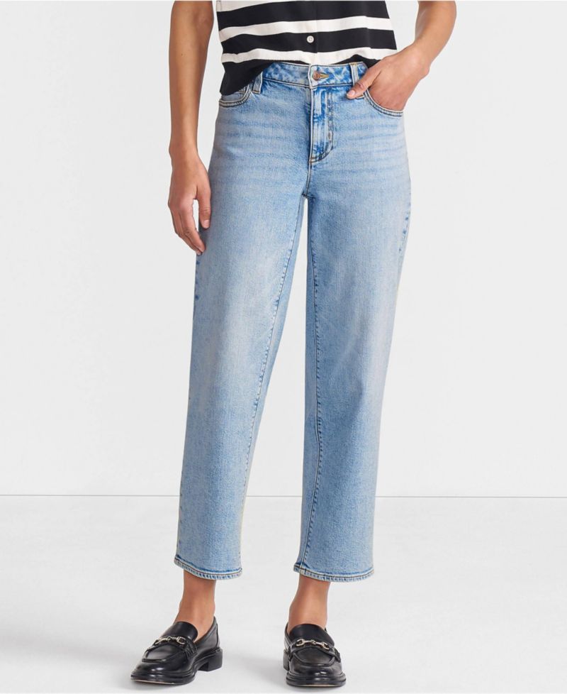 Women's Soft Denim Mid Rise Relaxed Straight Crop Jeans