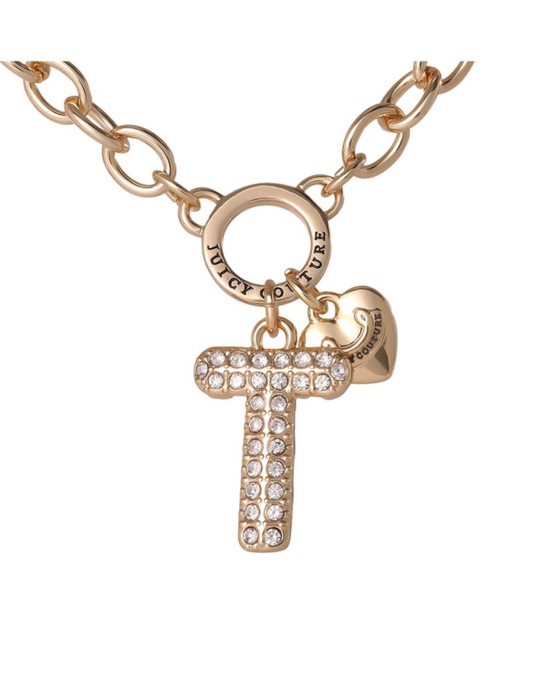 Bubble Letter Necklace for Women with Clear Stones 18"+2", Chunky Initial Necklace