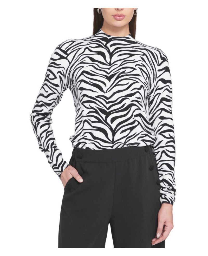 Women's Zebra Printed Feather Weight Top Animal Print Sweater