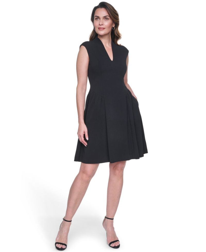Women's Scuba Crepe V-Neck Dress