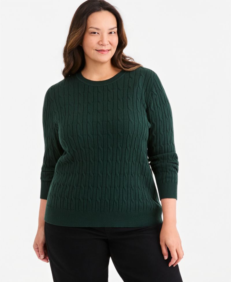 Petite Cotton Cable-Knit Crewneck Sweater