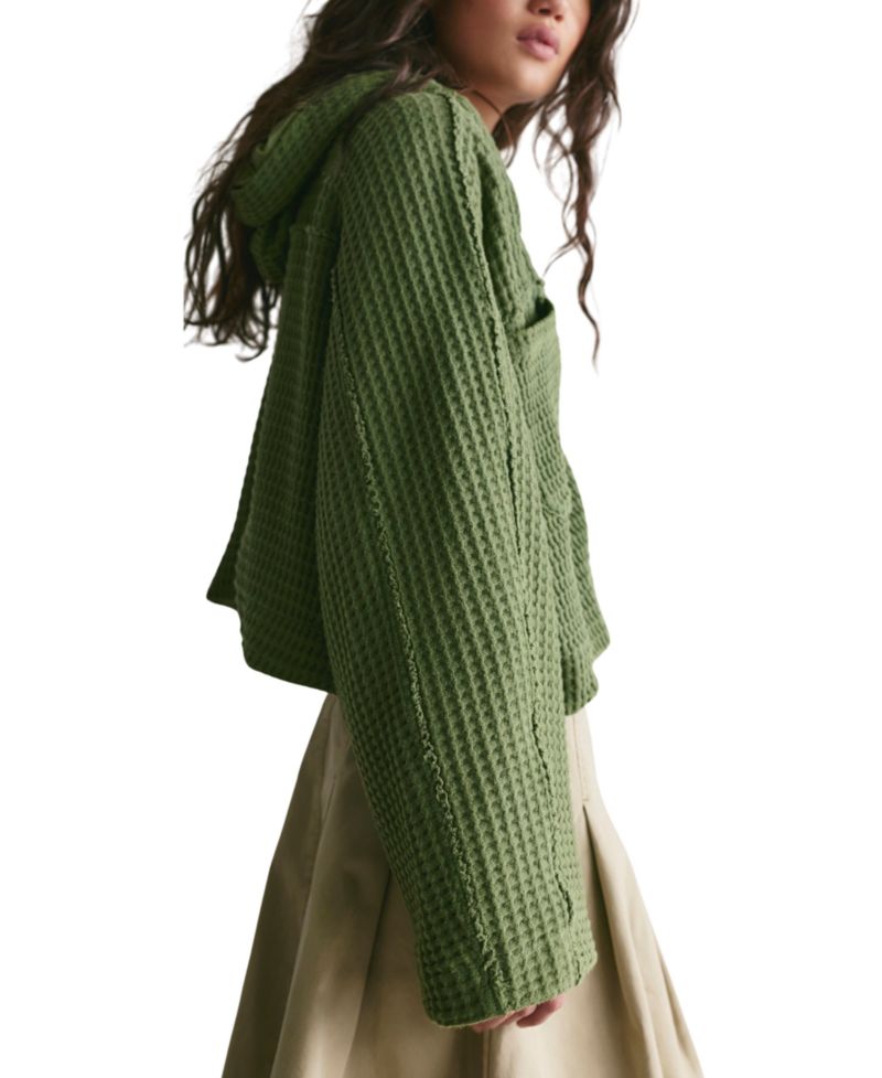 Women's Lolli Swing Cropped Waffle-Knit Hooded Cardigan
