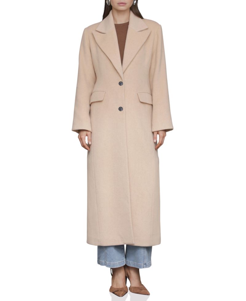 Women's Double-Breasted Long Wool-Blend Structured-Shoulder Coat