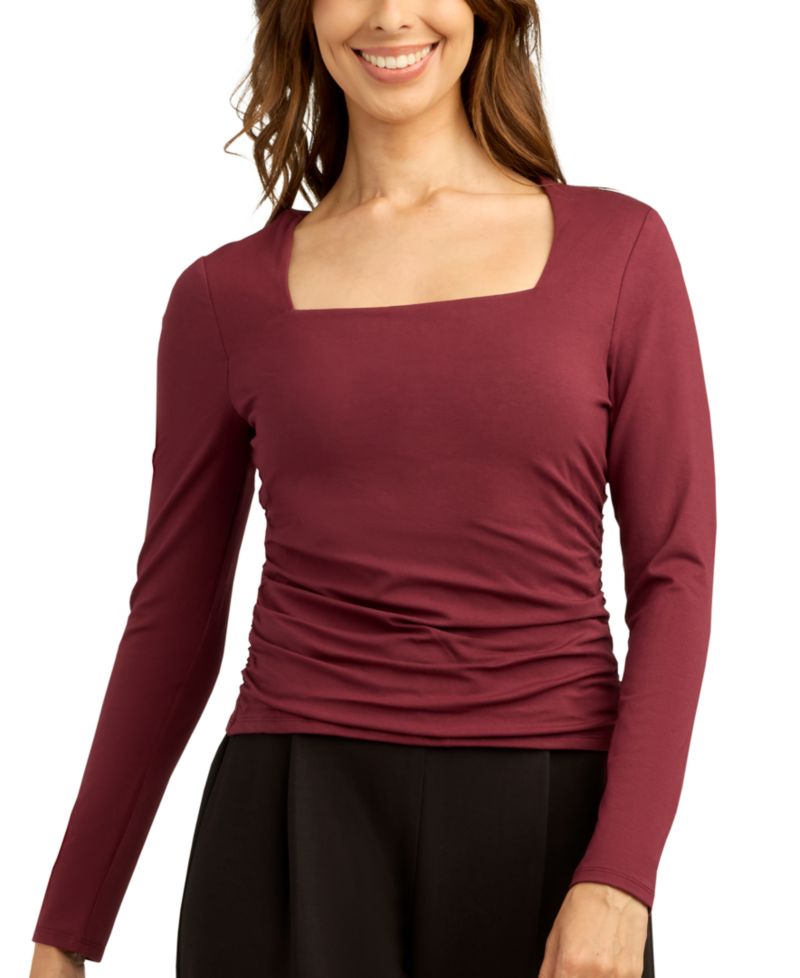 Juniors' Square Neck Jersey Blouse