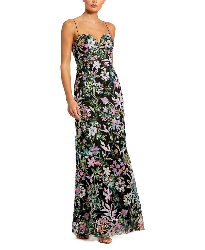 Women's Floral Embroidered Bustier Trumpet Gown