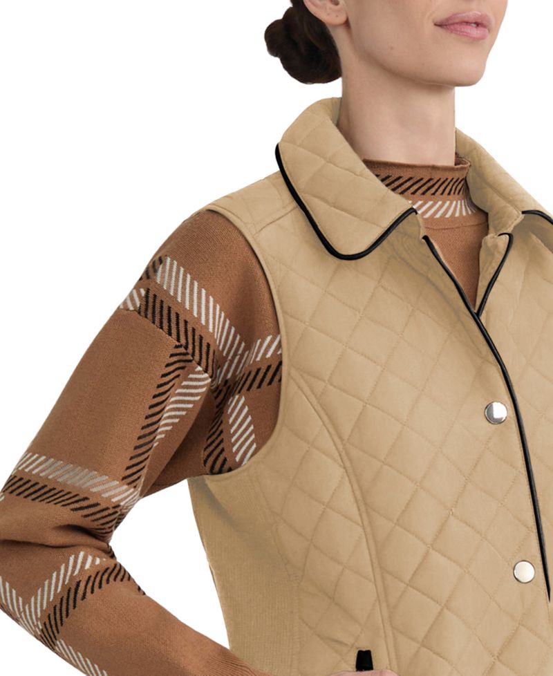 Women's Quilted Faux Leather Piping Vest