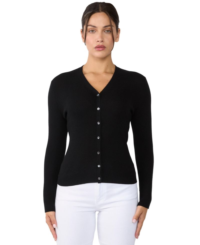 Women's 100% Cashmere V-Neck Cardigan Sweater | Ribbed Tissue Weight Cashmere Sweaters