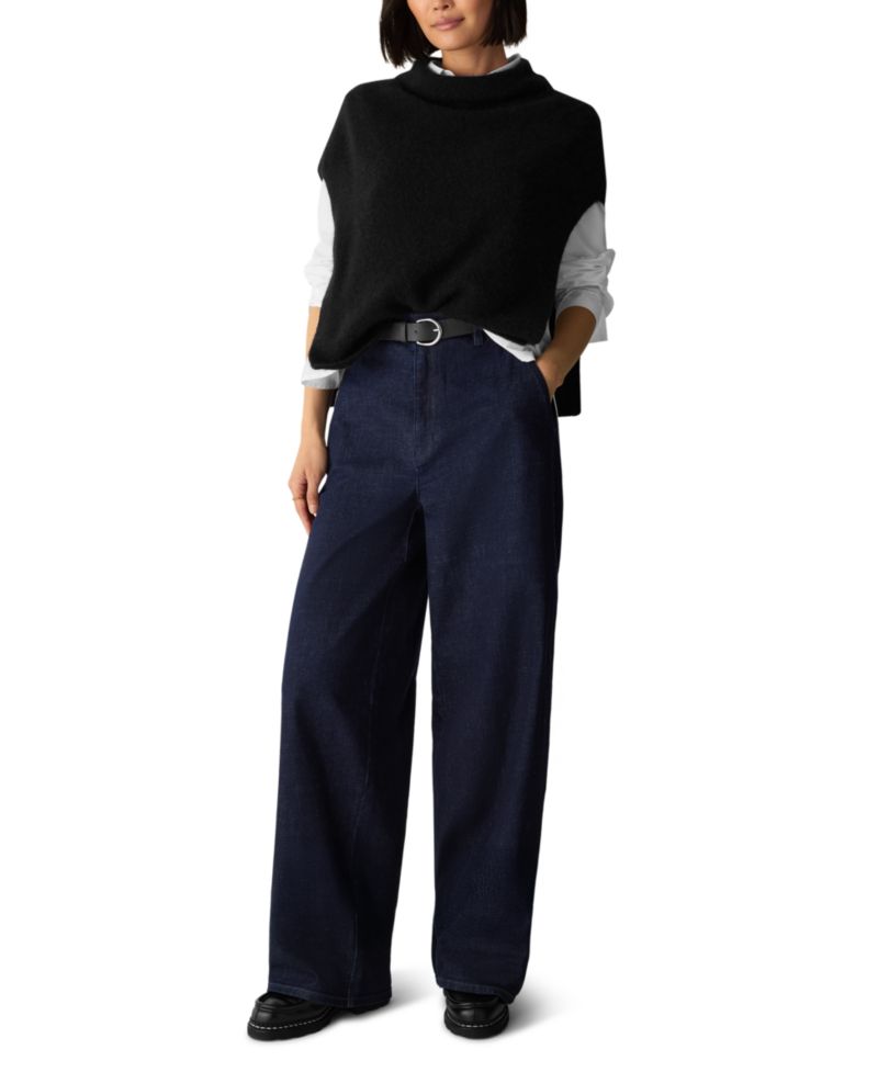 Women's High-Waisted Wide-Leg Cotton-Blend Denim Pants