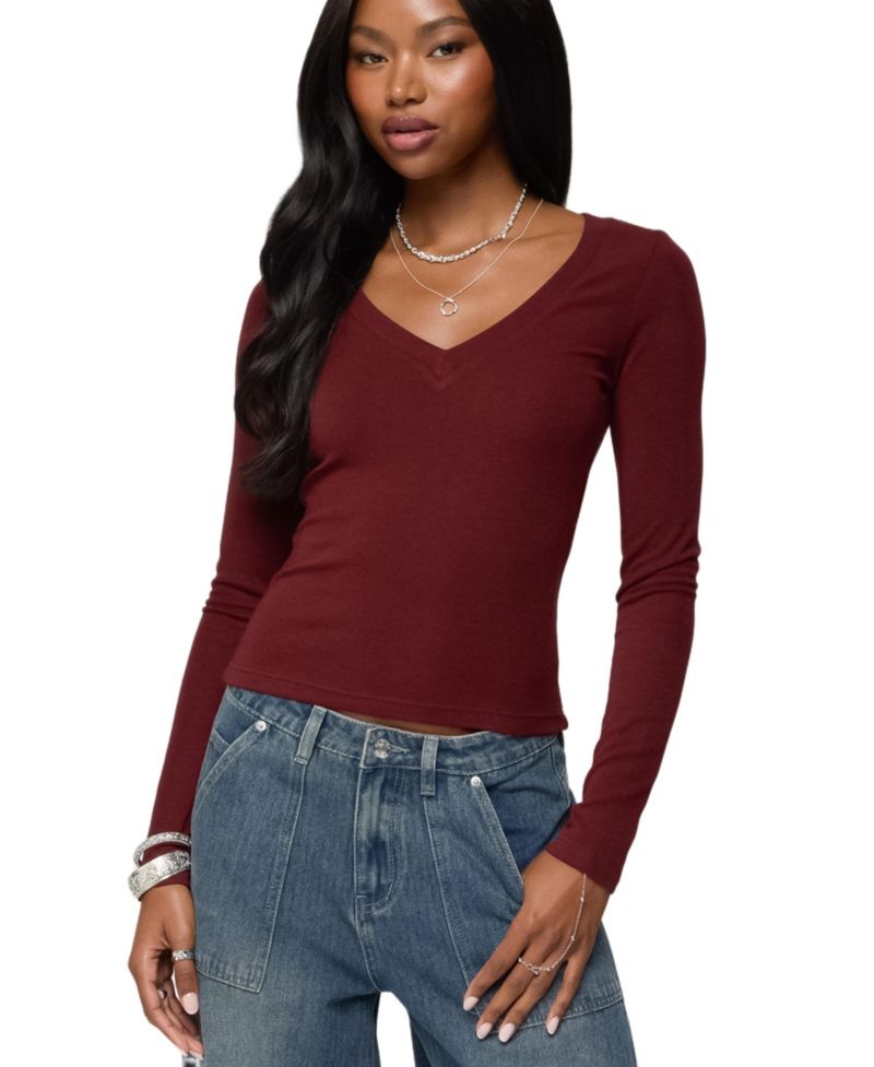 Women's Larna V Neck Ribbed T Shirt