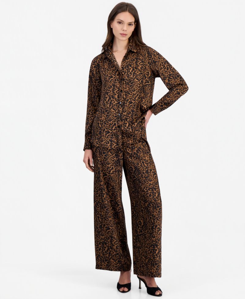 Women's Animal-Print Blouse & Wide Leg Pants