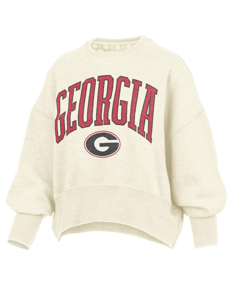 Women's Natural Georgia Bulldogs Oversized Waist-Length Crewneck Sweatshirt