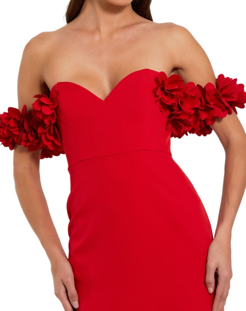 Women's Crepe Off The Shoulder Gown With 3D Flowers