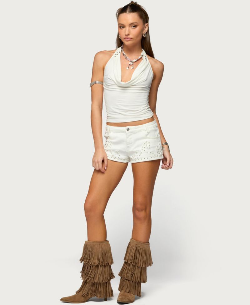 Women's Audrie Studded Cowl Neck Halter Top