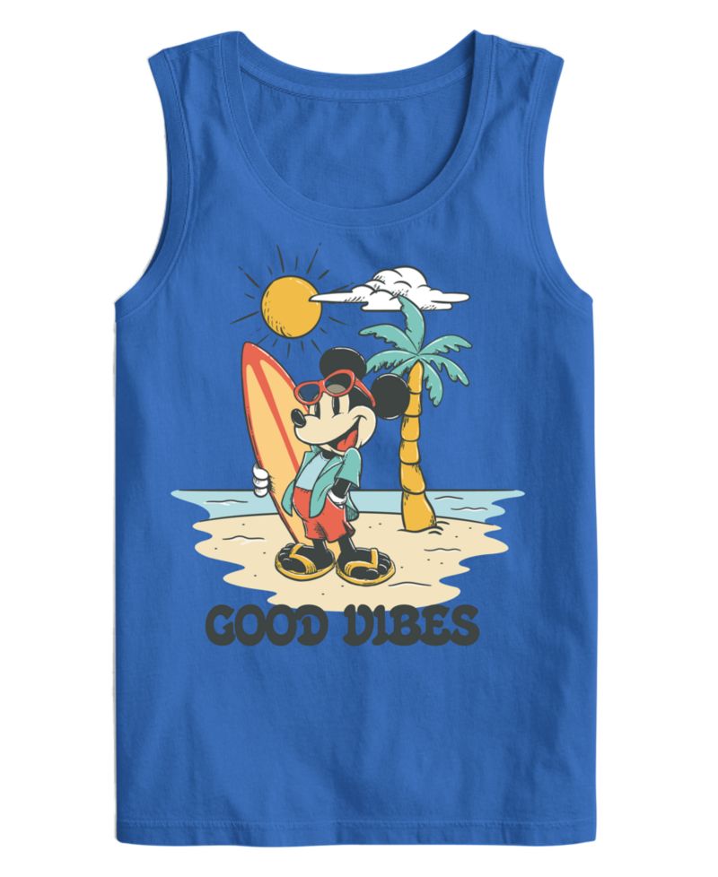 Men's Mickey Good Vibes Palm Tree Sleeveless Graphic T-Shirt