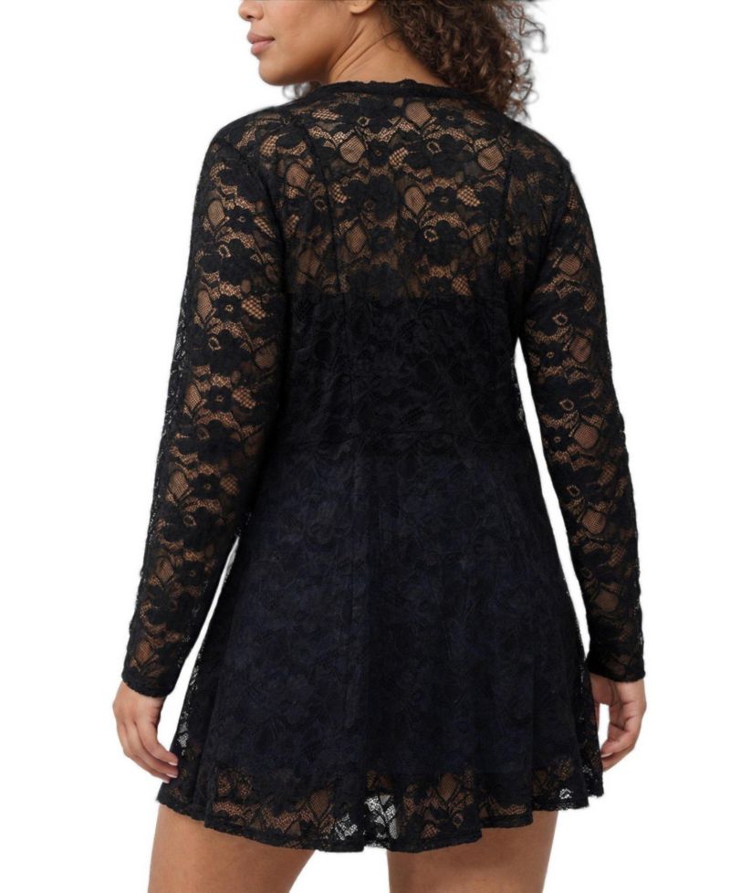 Plus Size Lace Fit and Flare Kimono Sheer Open-Front Jacket