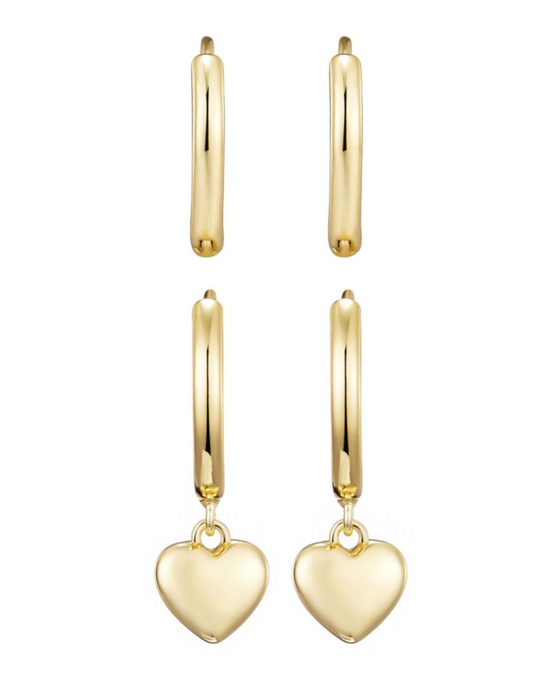 Gold Plated Heart Huggie Earring Set