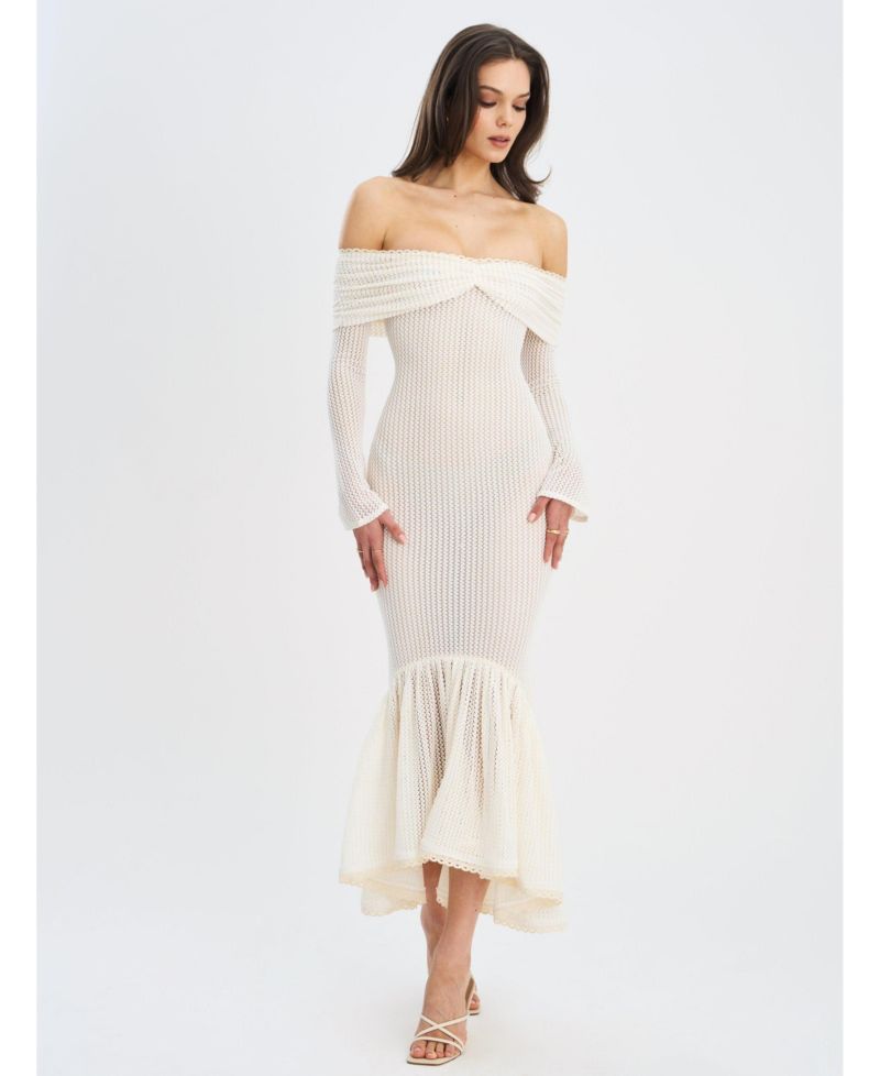 Women's Kaedyn Off Shoulder Long Sleeve Crochet Mermaid Maxi Dress