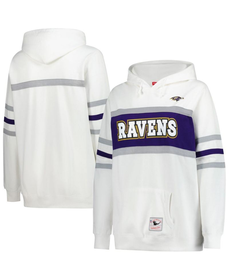 Women's White Baltimore Ravens Plus Size Head Coach Throwback Pullover Hoodie