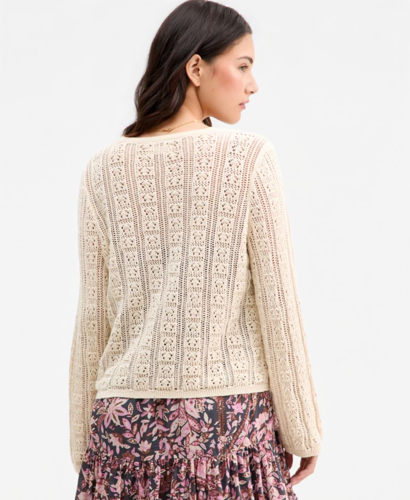 Women's Cotton Tie-Front Long-Sleeve Cardigan