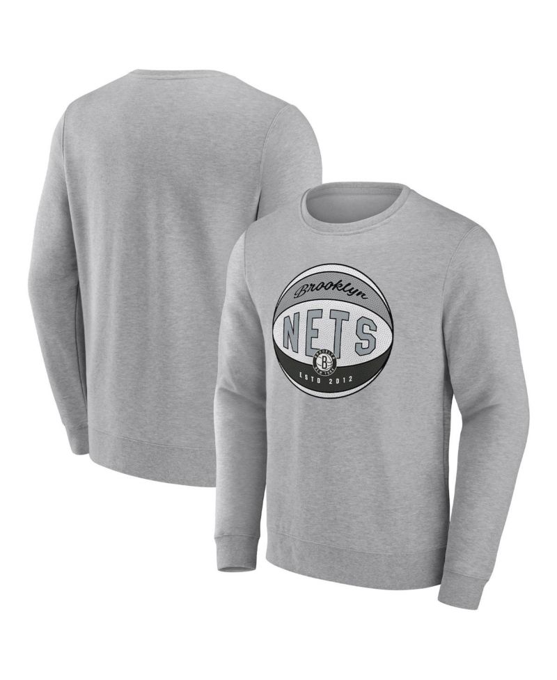 Men's Heathered Gray Brooklyn Nets True Classics Vint Pullover Sweatshirt