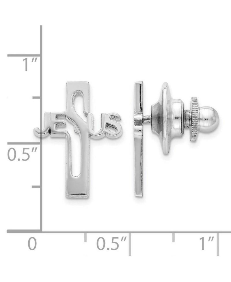 Sterling Silver Rhodium-plated Jesus Cross Tie Tac
