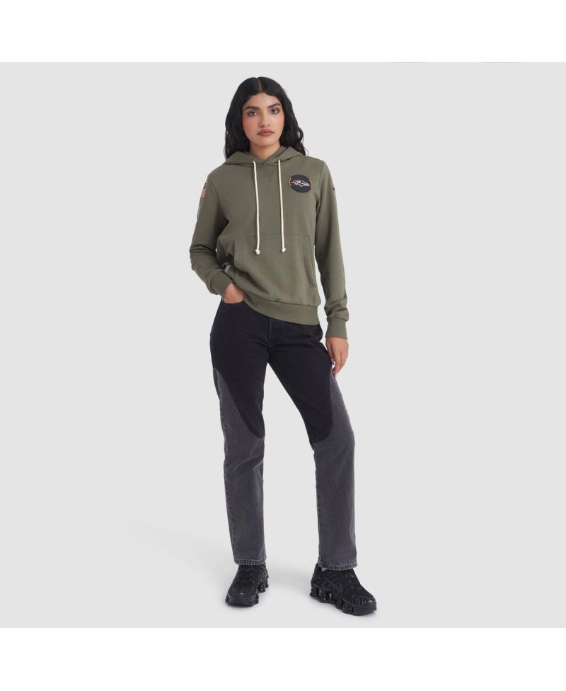 Women's Olive Baltimore Ravens 2025 Salute to Service Sideline Standard Issue Dri-FIT Hoodie