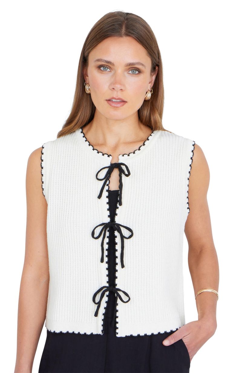 Women's Knitted Bow Trim Waistcoat