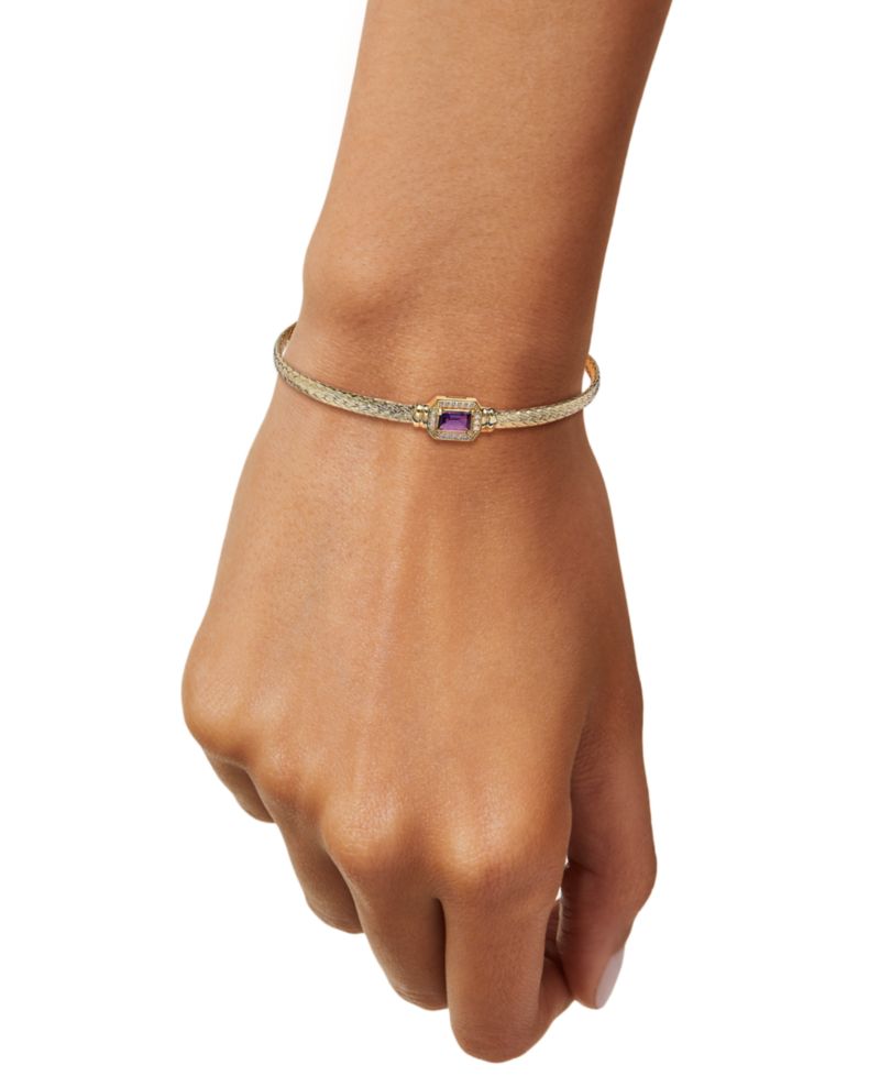 Garnet & White Topaz (1/5 ct. t.w.) Woven Bangle Bracelet in 14k Gold-Plated Sterling Silver (Also in Citrine, Swiss Blue Topaz, Morganite, Amethyst, Peridot & Onyx)