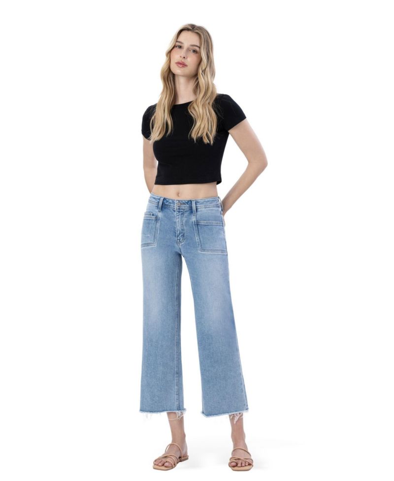 Women's High Rise Crop Slim Wide Leg Jeans