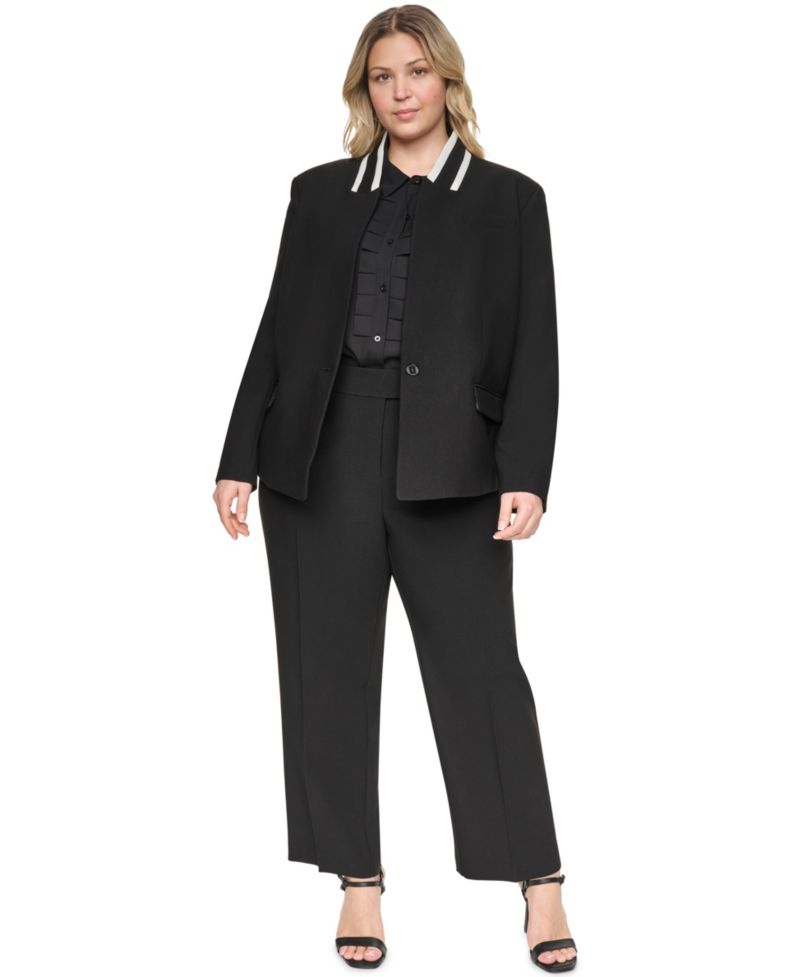 Plus Size One-Button Reverse Lapel Banded Blazer