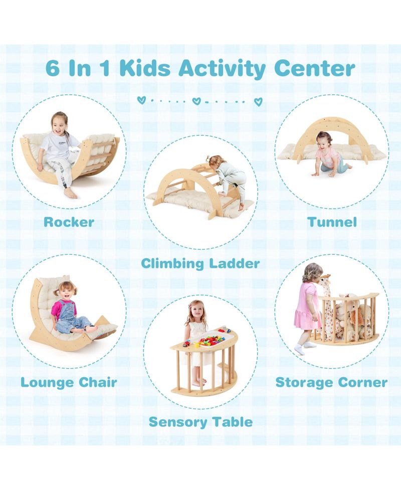 6 in 1 Kids Indoor Climbing Arch with Removable Cushion and Stoppers