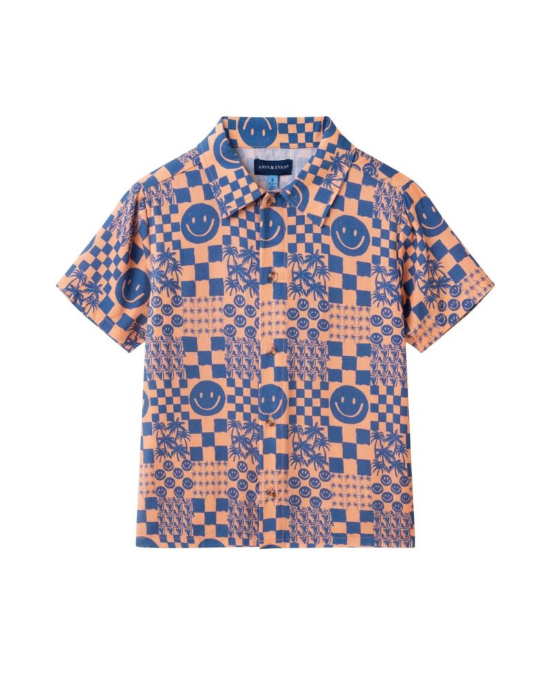 Big Boys Allover Smiley Print Buttondown and Shorts Set