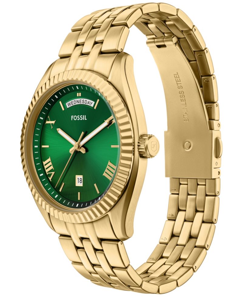 Men's Campbell Three-Hand Day-Date Gold-Tone Stainless Steel Watch, 42mm
