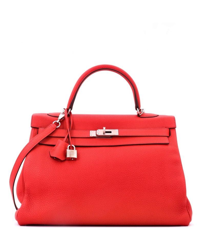 Pre-Owned Hermes Kelly 35 Handbag Red Togo with Palladium Hardware