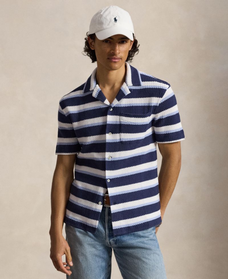 Men's Striped Herringbone Camp Shirt