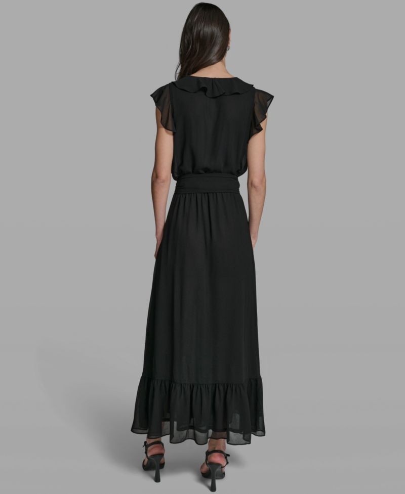 Women's V-Neck Ruffle Trim Dress