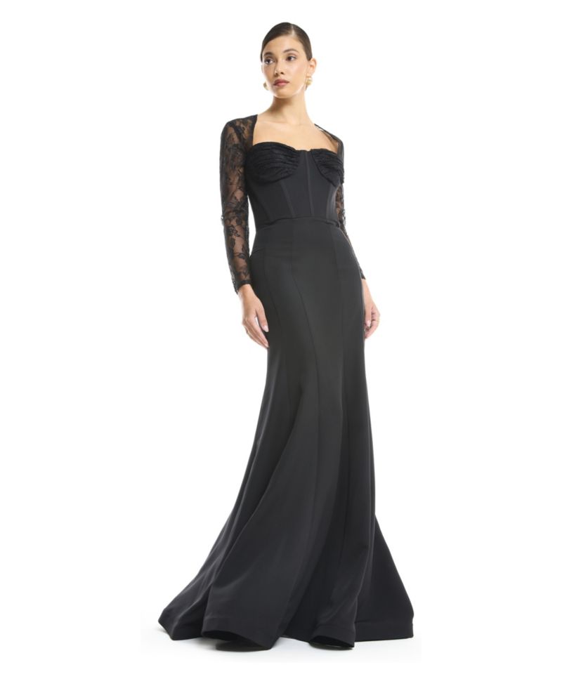 Women's Sweetheart Sheer 3/4-Length Lace Sleeves Mermaid Evening Gown
