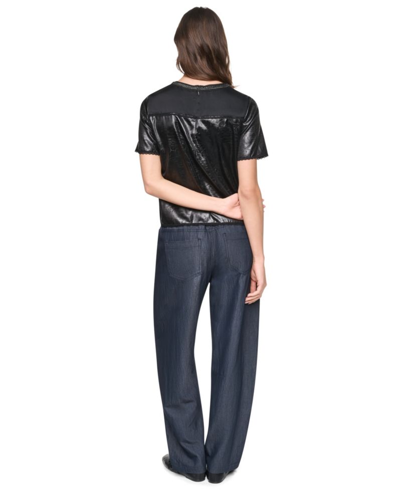 Women's Chain Neck Short-Sleeve Mixed Media Top