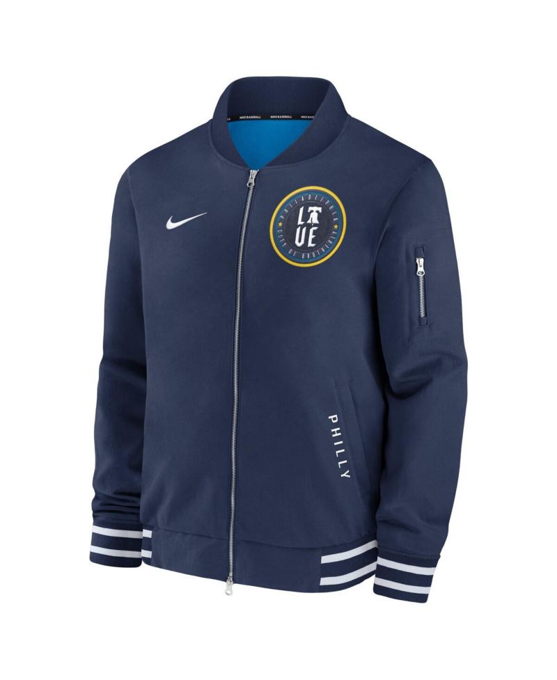 Men's Navy Philadelphia Phillies Authentic Collection City Connect Full-Zip Bomber Jacket