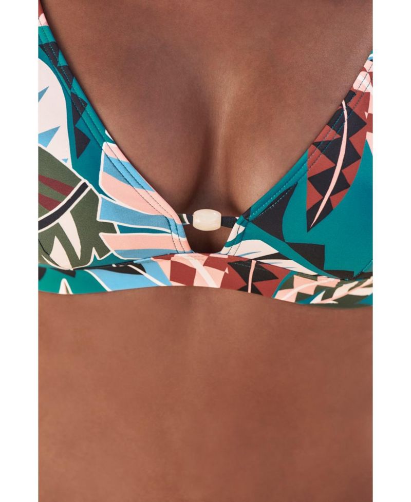 Women's Tropical Print Bead Detail Everyday Comfort Triangle Bikini Top