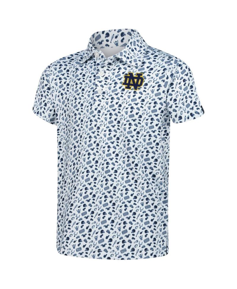 Big Boys and Girls White Notre Dame Fighting Irish Tom Allover Print Performance Polo Shirt