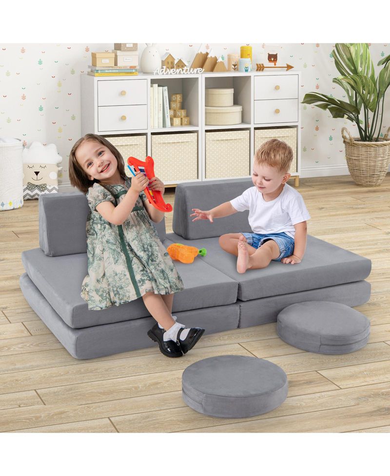 6 Piece Kids Play Sofa Set with Modular Cushions and Washable Covers