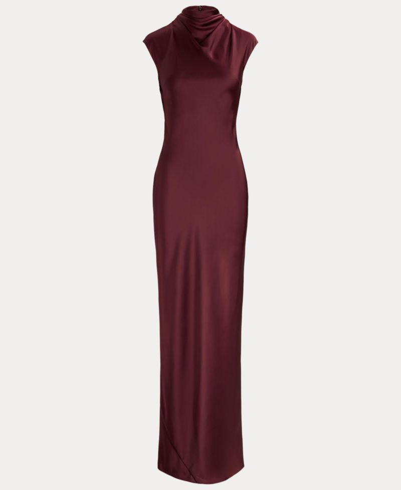 Women's Cap-Sleeve Mockneck Satin Charmeuse Gown