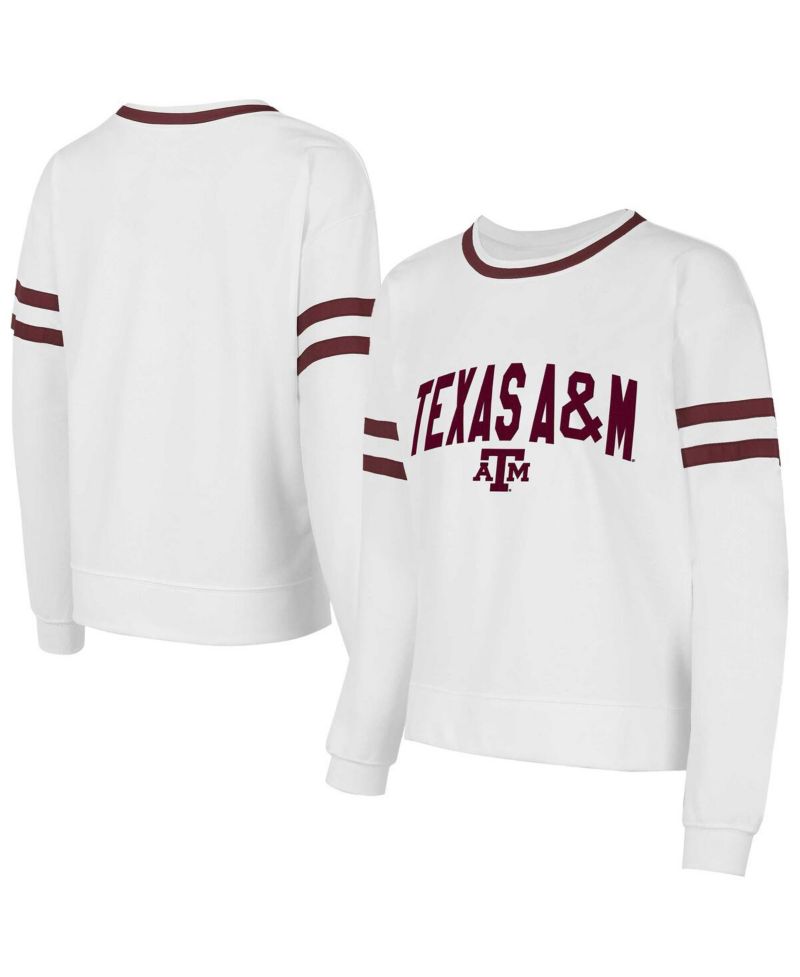 Women's White Texas A&M Aggies Borough French Terry Arch Over Long Sleeve Top