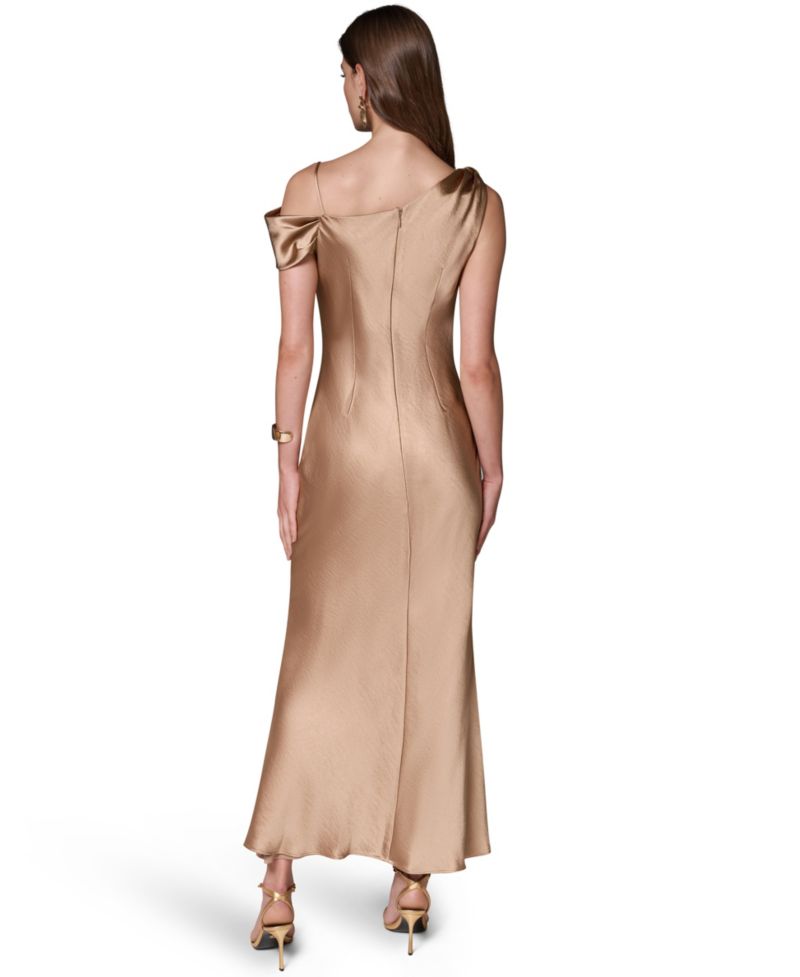 Women's Cowl Neck Asymmetrical Satin Dress