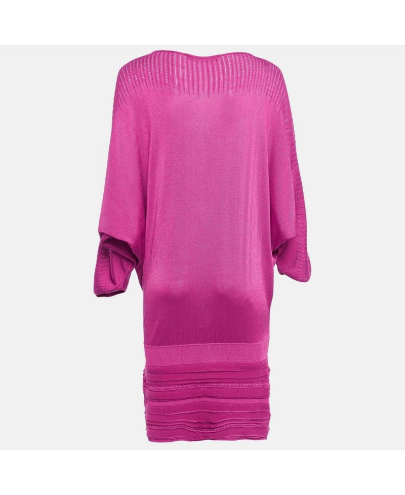 Women's Pink Pointelle Knit Dolman Sleeve Mini Dress