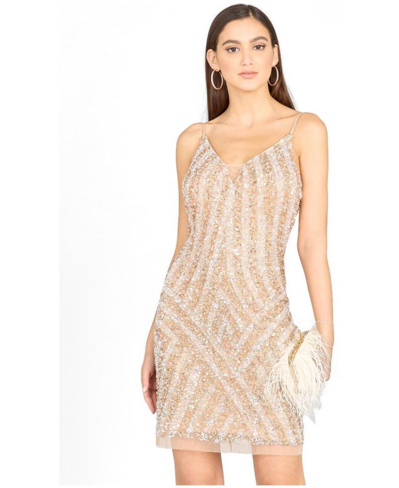 Women's Spaghetti Strap Beaded Cocktail Dress