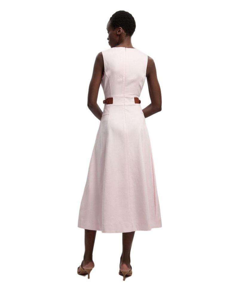 Women's Fitted Belt Crew Neck Midi Dress