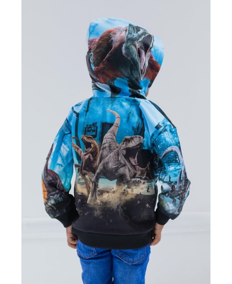 Little Boys Jurassic Park Blue T-Rex Fleece Pullover Hoodie to