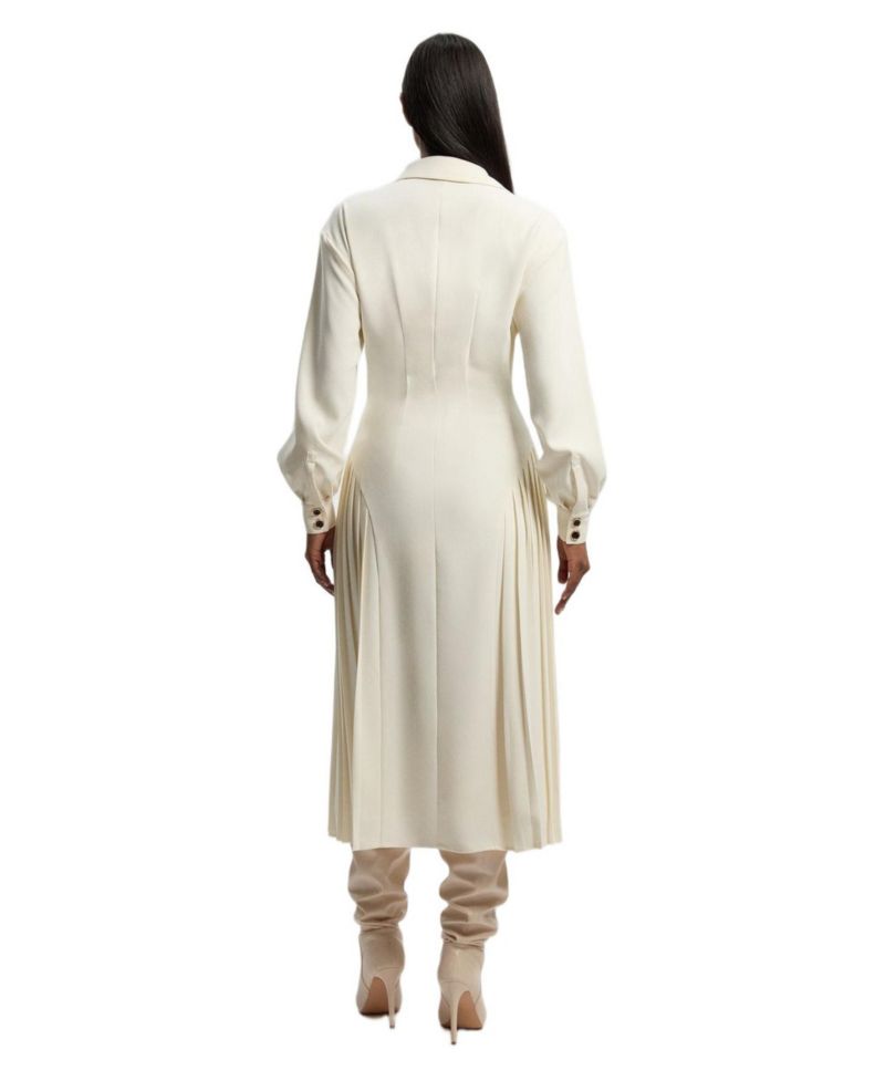 Women's Tailored Crepe Belted Pleated Midi Dress